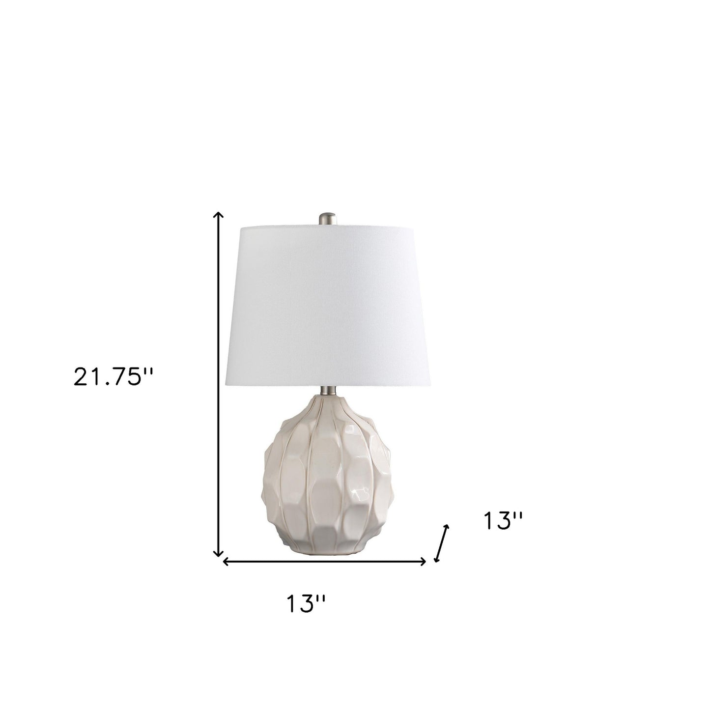 22" Cream Ceramic Faceted Table Lamp With Off White Drum Shade