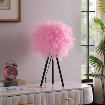 21" Black and White Faux Feather Tripod Table Lamp