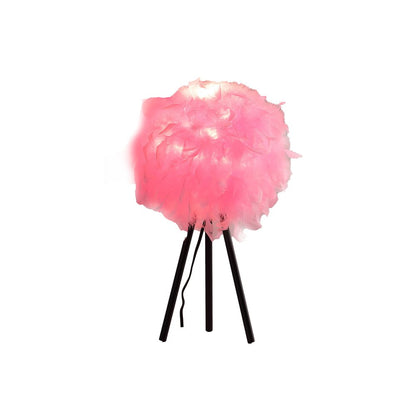 21" Black And Pink Faux Feather Tripod Table Lamp