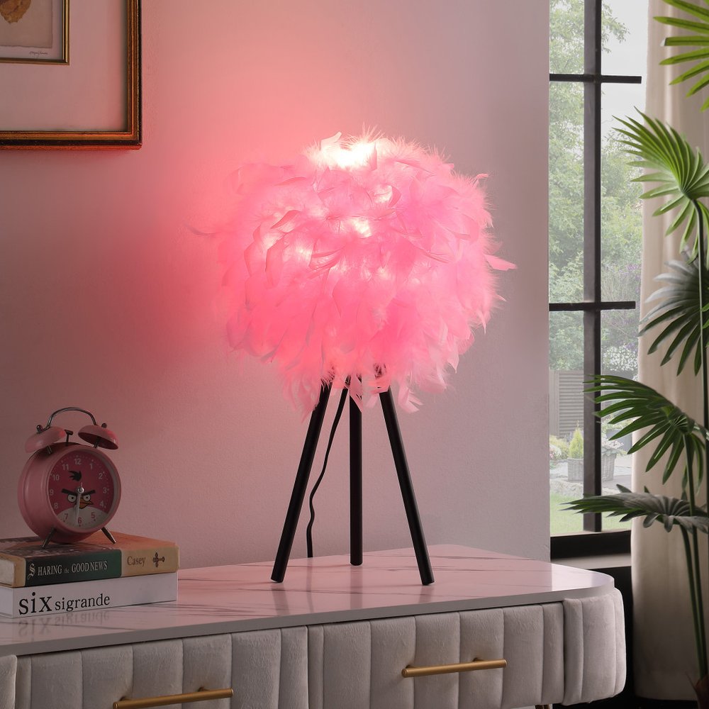21" Black and White Faux Feather Tripod Table Lamp