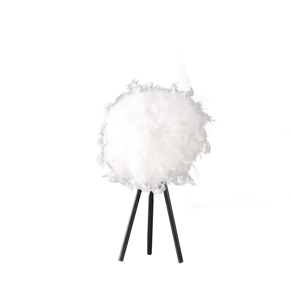 21" Black And Pink Faux Feather Tripod Table Lamp