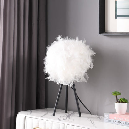 21" Black And Pink Faux Feather Tripod Table Lamp