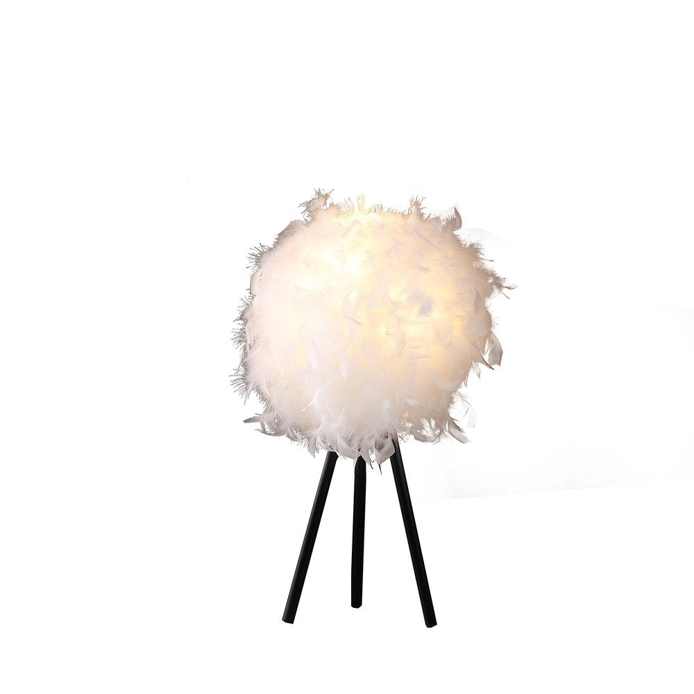 21" Black And Pink Faux Feather Tripod Table Lamp