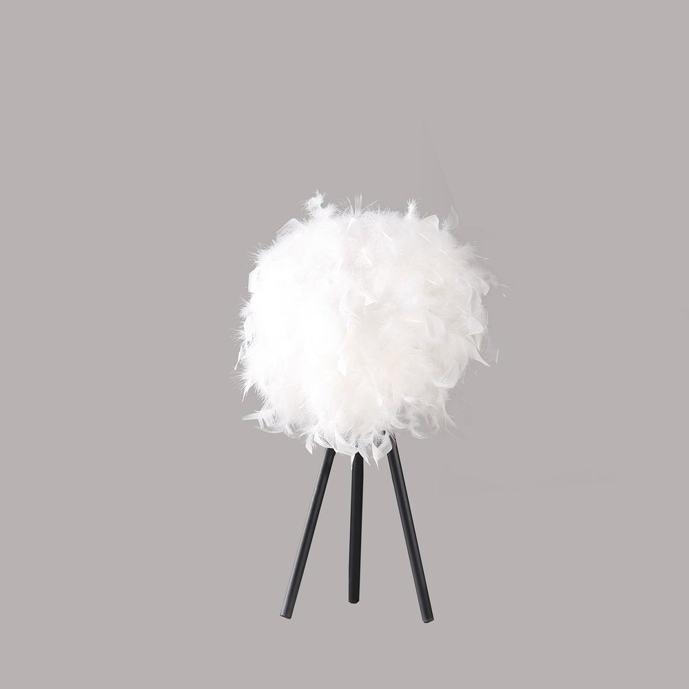 21" Black And Pink Faux Feather Tripod Table Lamp