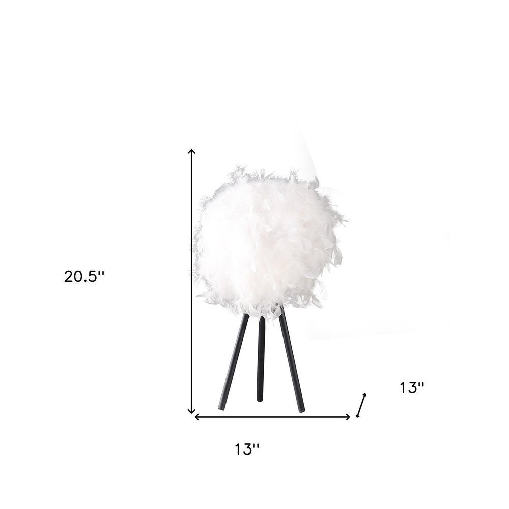 21" Black And Pink Faux Feather Tripod Table Lamp