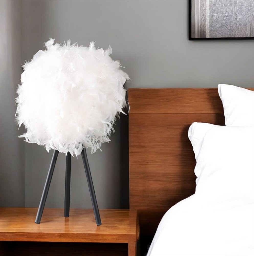 21" Black and White Faux Feather Tripod Table Lamp