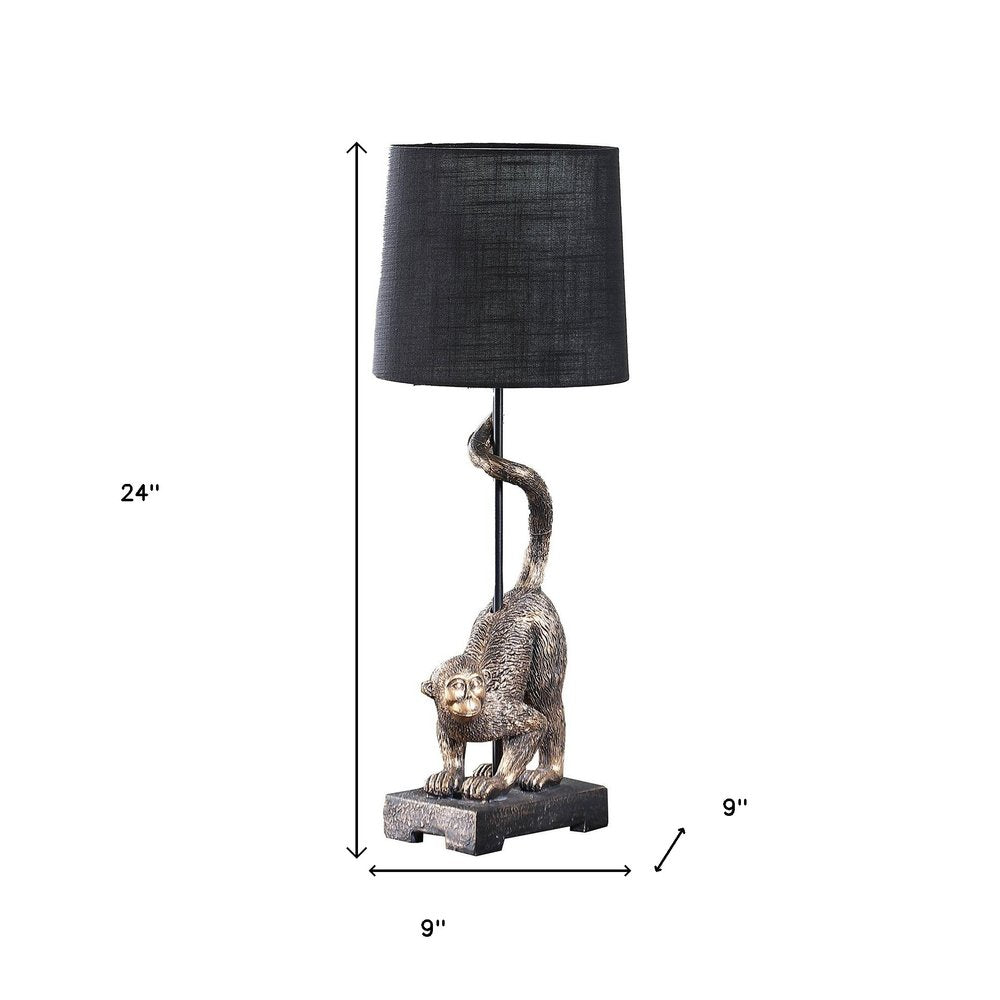 24" Antiqued Gold Monkey Table Lamp With Black Drum Shade