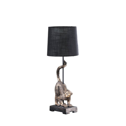 24" Antiqued Gold Monkey Table Lamp With Black Drum Shade