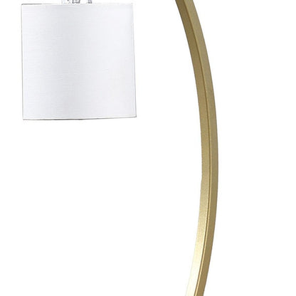 29" Gold Metal Two Light Arched Table Lamp With White Drum Shade