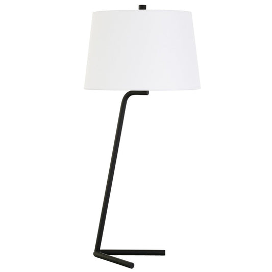 28" Black Metal Table Lamp With White Drum Shade