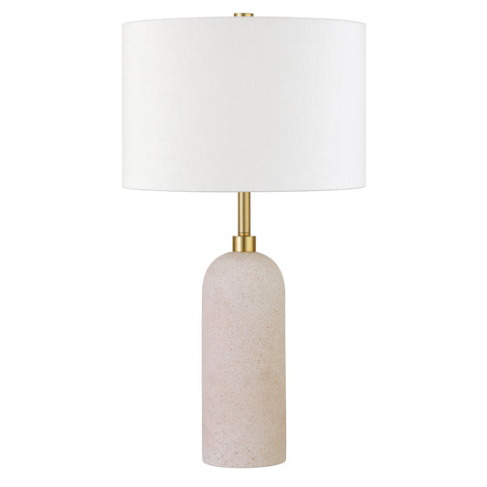 22" Sand Ceramic Table Lamp With White Drum Shade