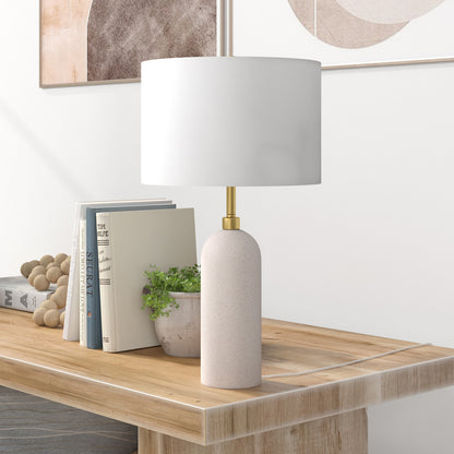 22" Sand Ceramic Table Lamp With White Drum Shade