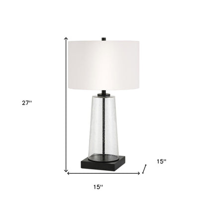 27" Black and Clear Metal and Glass Table Lamp With White Drum Shade