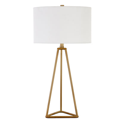 26" Gold Metal Table Lamp With White Drum Shade