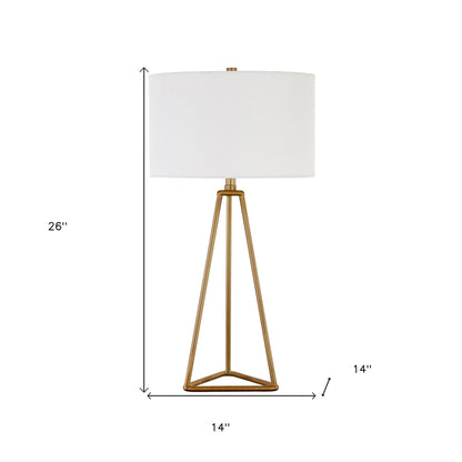 26" Gold Metal Table Lamp With White Drum Shade