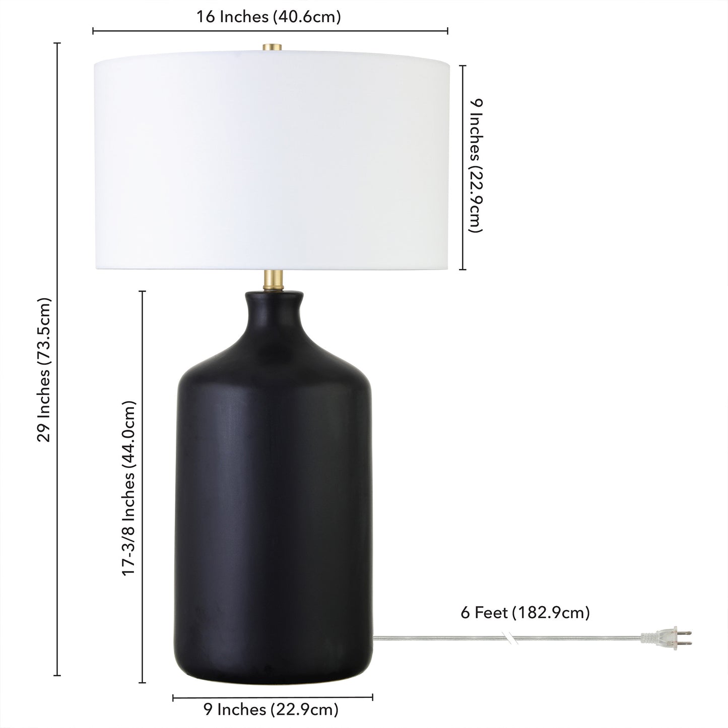 29" Black Ceramic Table Lamp With White Drum Shade