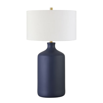 29" Navy Blue Ceramic Table Lamp With White Drum Shade