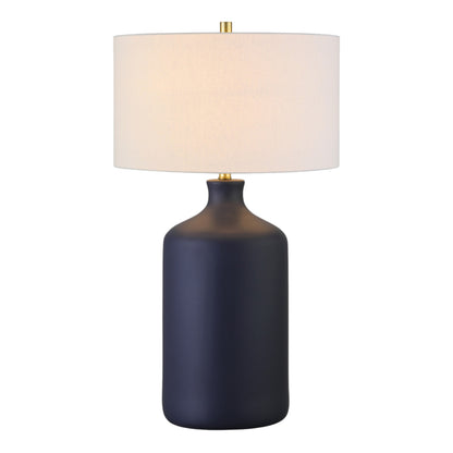 29" Navy Blue Ceramic Table Lamp With White Drum Shade