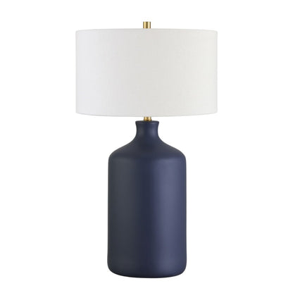 29" Navy Blue Ceramic Table Lamp With White Drum Shade