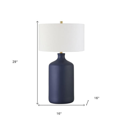29" Navy Blue Ceramic Table Lamp With White Drum Shade