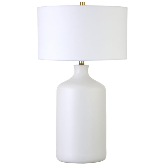 29" White Ceramic Table Lamp With White Drum Shade