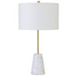 26" Gold and White Marble Table Lamp With White Drum Shade