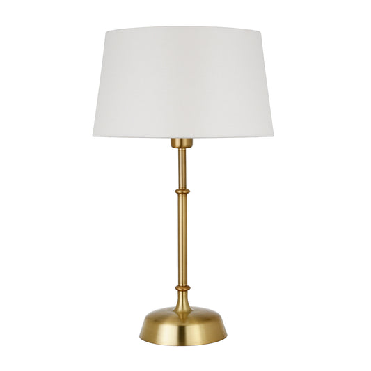 24" Brass Metal Table Lamp With White Drum Shade