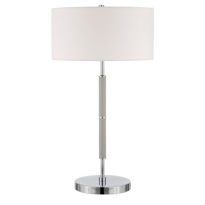 25" Gray Metal Two Light Table Lamp With White Drum Shade