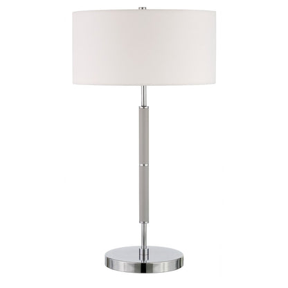 25" Gray Metal Two Light Table Lamp With White Drum Shade