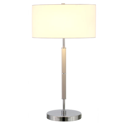 25" Gray Metal Two Light Table Lamp With White Drum Shade