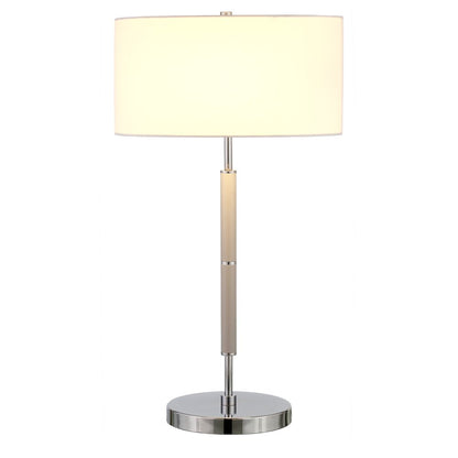 25" Gray Metal Two Light Table Lamp With White Drum Shade