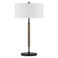 25" Brown and Black Metal Two Light Table Lamp With White Drum Shade