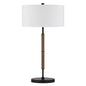 25" Brown and Black Metal Two Light Table Lamp With White Drum Shade