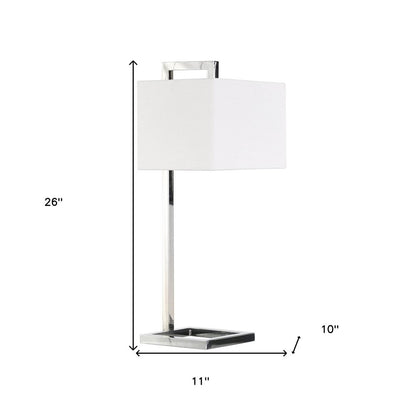 26" Silver Metal Square Arched Table Lamp With White Square Shade