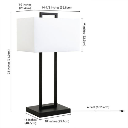 28" Black Metal Table Lamp With White Shade