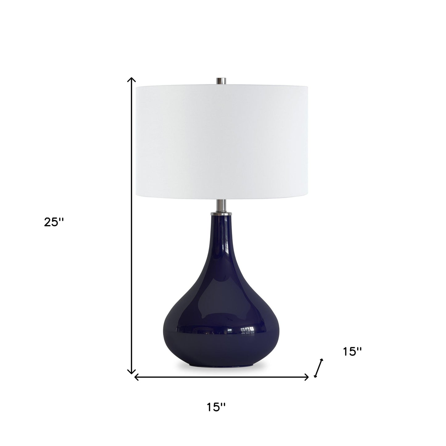 25" Navy Blue Glass Gourd Table Lamp With White Drum Shade