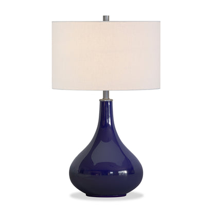 25" Navy Blue Glass Gourd Table Lamp With White Drum Shade