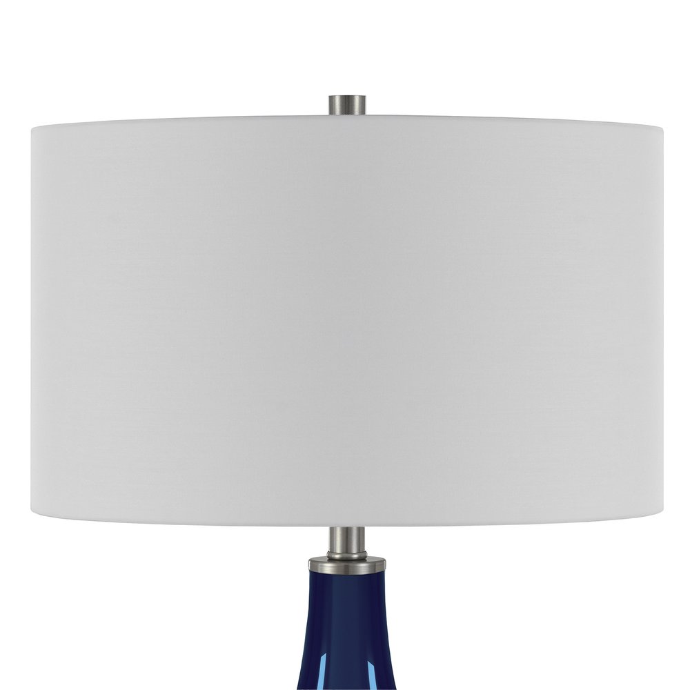 25" Navy Blue Glass Gourd Table Lamp With White Drum Shade