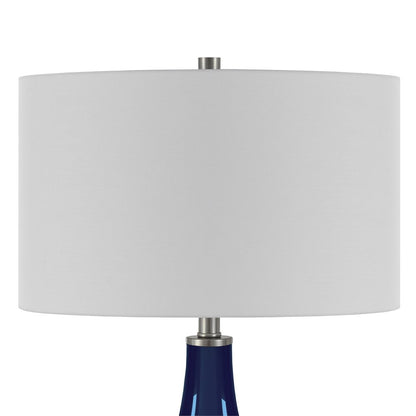 25" Navy Blue Glass Gourd Table Lamp With White Drum Shade