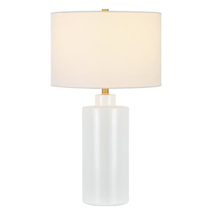 25" White Ceramic Table Lamp With White Drum Shade