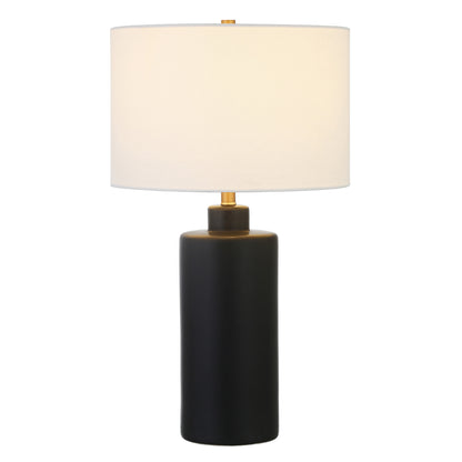 25" Black Ceramic Table Lamp With White Drum Shade