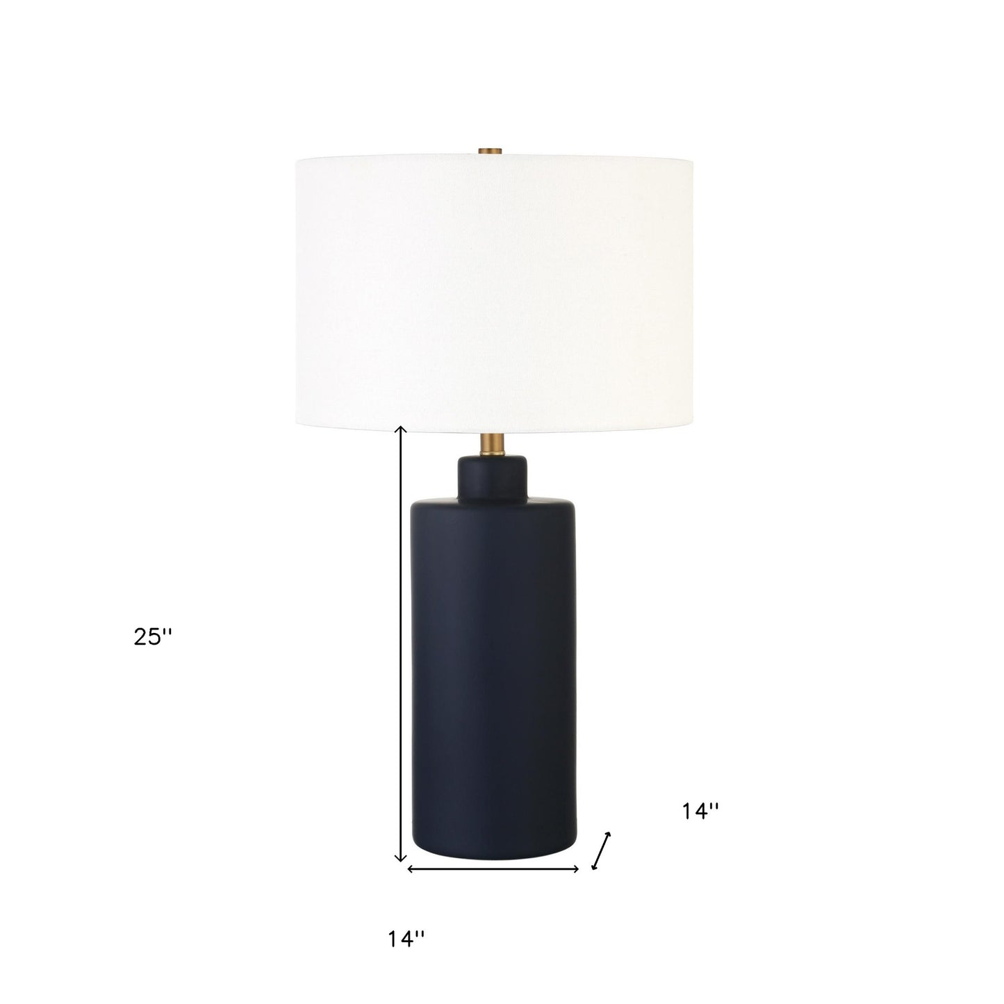 25" Navy Blue Ceramic Cylinder Table Lamp With White Drum Shade