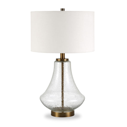 23" Brass Glass Table Lamp With White Drum Shade