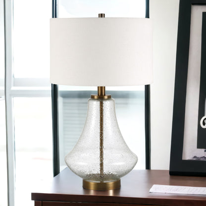 23" Brass Glass Table Lamp With White Drum Shade