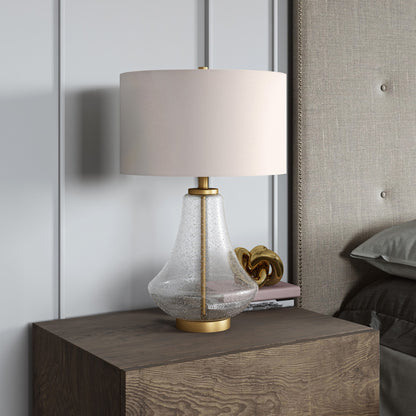 23" Brass Glass Table Lamp With White Drum Shade