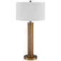 29" Gold and Brown Metal Table Lamp With White Drum Shade