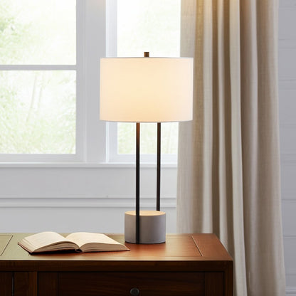 27" Gray and Black Concrete Table Lamp With White Drum Shade