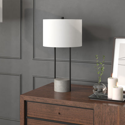 27" Gray and Black Concrete Table Lamp With White Drum Shade