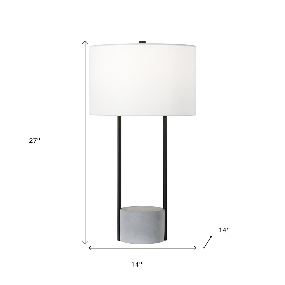 27" Gray and Black Concrete Table Lamp With White Drum Shade