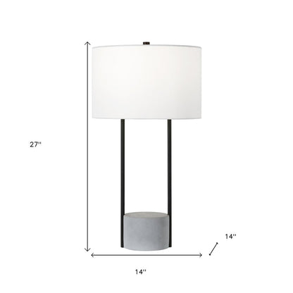 27" Gray and Black Concrete Table Lamp With White Drum Shade